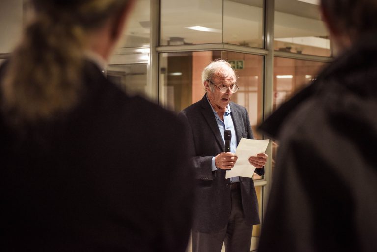 SALDRU’s founding director, Prof. Francis Wilson, who is headed for retirement after more than four decades at our research unit, delivers a farewell speech at a cocktail party hosted in his honour.