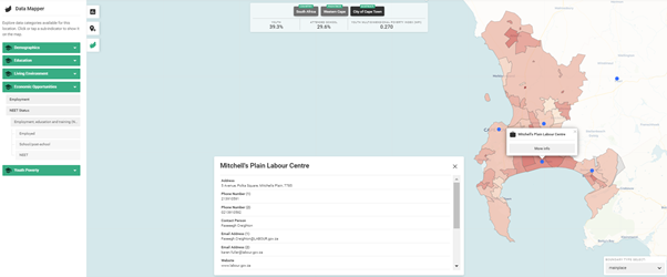 Map 2: Information on Michells Plain labour centre. Youth Explorer (2021).