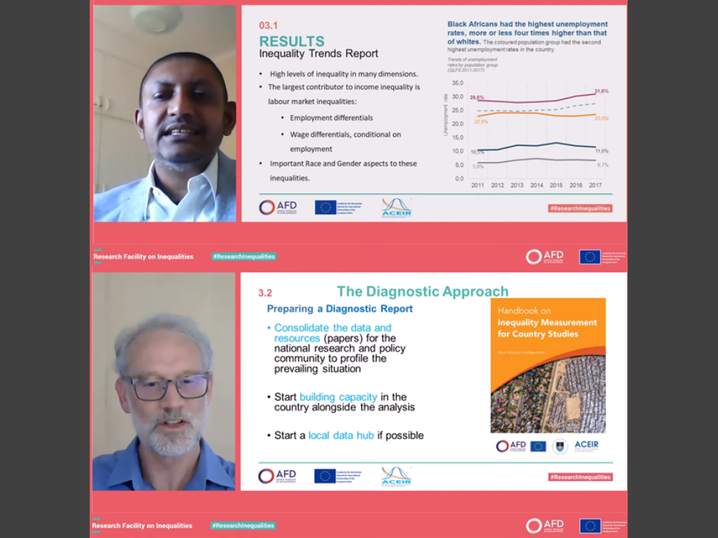 Screenshots of Prof. Vimal Ranchhod and Prof. Murray Leibbrandt speaking at the conference. Images: ACEIR.