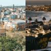 Housing in an informal settlement and an upmarket suburb in Cape Town. 